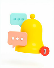 Poster - playful yellow 3d bell with pastel speech bubbles