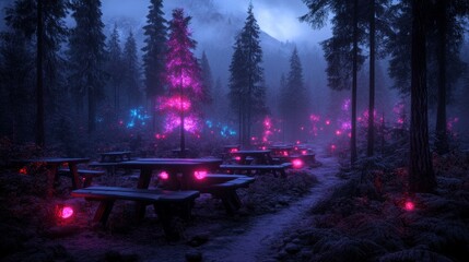 Canvas Print - Enchanting Winter Picnic Glowing Forest Tablescape