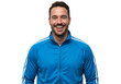 © night - Happy Smiling Man Blue Tracksuit Jacket Portrait Studio Male Gear Model Person Joyful Active Sports