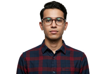 Sticker - Portrait Young Man Glasses Plaid Shirt Studio Shot Background red male blue face eyes hair dark     