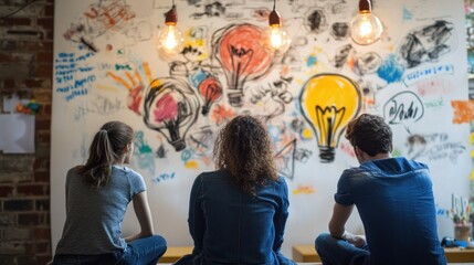 Wall Mural - team brainstorming session: innovative ideas on a wall