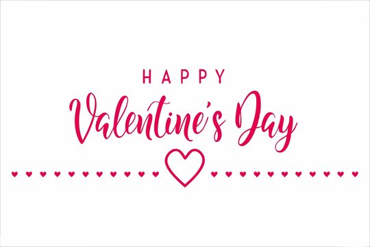 Valentines Day elegant hand text banner. Valentine greeting card template with calligraphy happy valentine`s day and pink heart in line on white background. Vector illustration