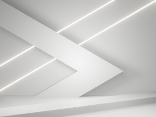 Wall Mural - 3D white geometric background with neon lights