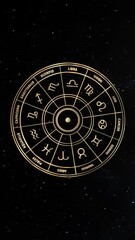 astrology circle natal horoscope with zodiac signs. astrological houses wheel gold rotate in the uni