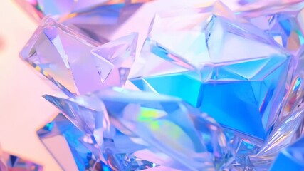 Poster - Abstract holographic crystal shapes in motion on iridiscent violet background