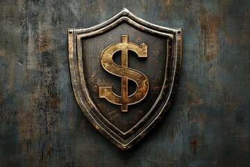 Poster - A dollar sign is on top of a shield. A dollar sign prominently displayed on a shield, symbolizing financial protection and security.