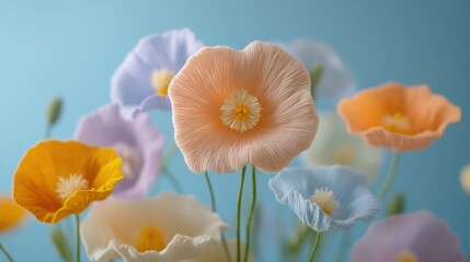 Wall Mural - Tender Portulaca flowers, pastel floral wallpaper, cotton fabric texture, delicate aesthetic effect