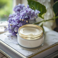 Wall Mural - Cosmetic cream in a glass jar. Skin care concept. Cosmetic products background