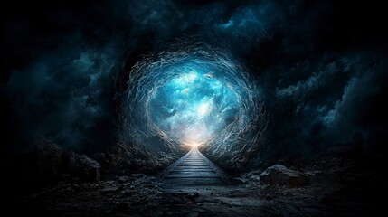 Poster - Surreal bridge to another dimension fantastical landscape digital art celestial environment dreamy viewpoint