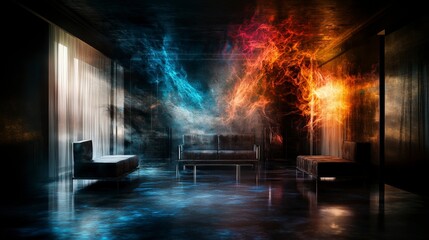 Aufkleber - Surreal room with shifting dimensions abstract art interior design modern space creative viewpoint fantasy concept