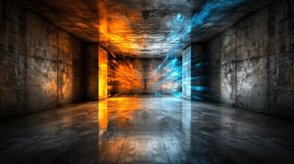 Aufkleber - Limitless room with dynamic color contrast abstract space virtual environment immersive perspective conceptual art