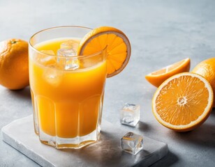 Poster - Refreshing Iced Orange Juice Drink in Glass with Orange Slices