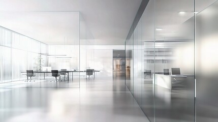  Modern Blurred Office Space with Glass Reflections and Minimal Design
