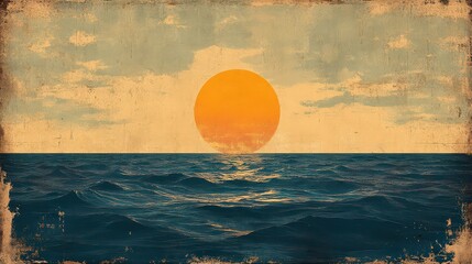 Wall Mural - Vintage sunset over ocean; textured, nostalgic feel.