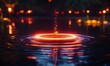© Azril - Glowing orange ring in dark water with ripples.
