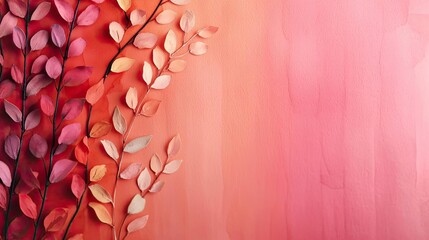 Poster - Blurred watercolor idea. A vibrant display of colorful leaves against a soft pink background.