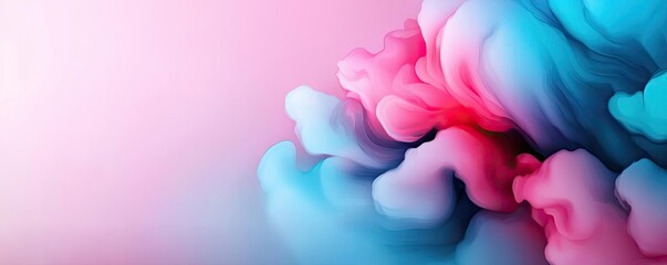 Poster - Blurred watercolor idea. Abstract colorful clouds of smoke blending in pink and blue tones.