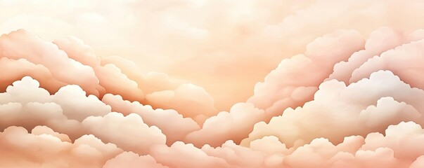 Poster - Clouds watercolor idea. A serene pastel sky filled with soft, billowing clouds at sunset, evoking tranquility.