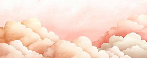 Poster - Clouds watercolor idea. Soft pastel clouds fill the sky, creating a serene and calming atmosphere.