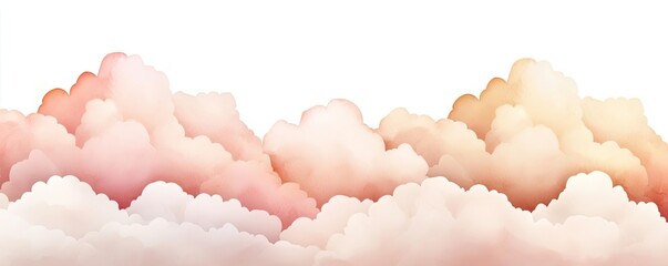 Poster - Clouds watercolor idea. Soft pink and white clouds float gently in the sky, creating a dreamy atmosphere.