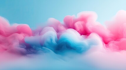 Poster - Blurred watercolor idea. Vibrant clouds of pink and blue smoke swirling in a dreamy, artistic display.