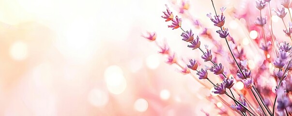 Poster - Blurred watercolor idea. Beautiful lavender flowers illuminated by soft light, creating a serene atmosphere.