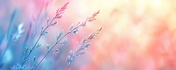 Poster - Blurred watercolor idea. Soft pastel tones of delicate grass swaying in a gentle breeze, creating a serene ambiance.