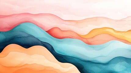 Poster - Clouds watercolor idea. A serene abstract landscape with soft waves in pastel colors inspiring calm and tranquility.