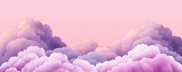 Poster - Clouds watercolor idea. Serene pastel clouds fill the sky, creating a dreamy atmosphere at sunset.