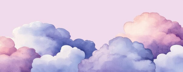 Poster - Clouds watercolor idea. Soft pastel clouds creating a serene and dreamy atmosphere in the sky.