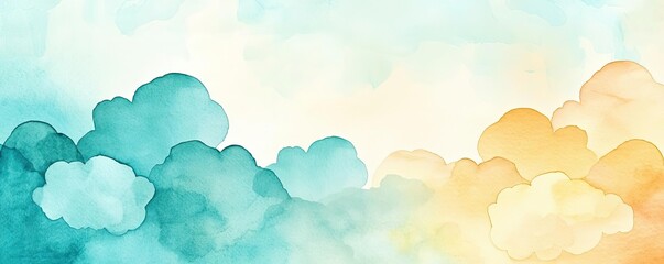 Aufkleber - Clouds watercolor idea. A serene watercolor representation of soft clouds blending shades of blue and orange.