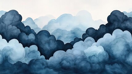 Aufkleber - Clouds watercolor idea. Serene watercolor clouds in shades of blue and gray, evoking tranquility and calmness.