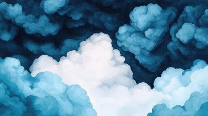 Poster - Clouds watercolor idea. Dramatic clouds in varying shades of blue and white create an atmospheric scene.