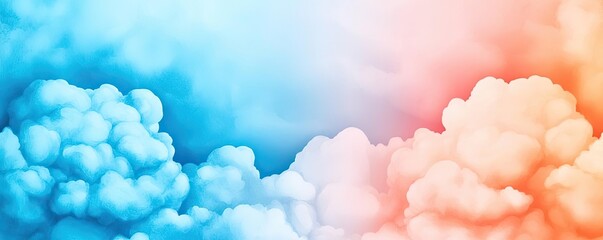 Poster - Clouds watercolor idea. Vibrant clouds in shades of blue and orange forming a stunning sky backdrop.