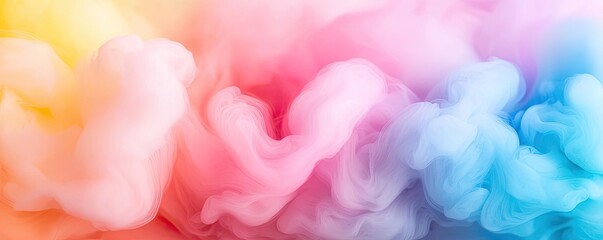 Poster - Blurred watercolor idea. Colorful abstract smoke pattern with vibrant hues of pink, blue, yellow, and white.