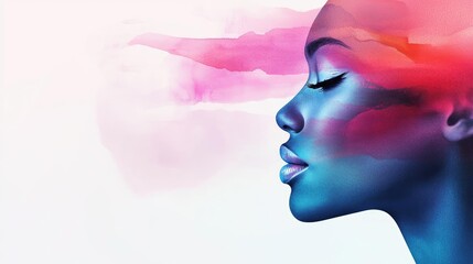 Aufkleber - Blurred watercolor idea. A vibrant artistic representation of a woman's profile with colorful abstract elements.