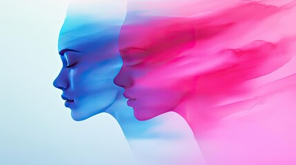 Aufkleber - Blurred watercolor idea. Abstract representation of duality in emotions with vibrant colors and smooth transitions.