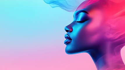 Aufkleber - Blurred watercolor idea. A stunning profile of a woman with artistic, colorful smoke effects around her.