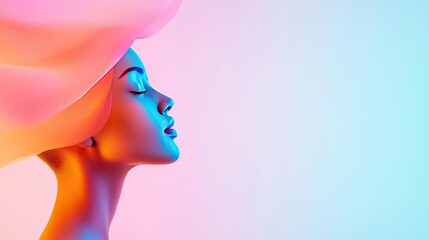 Aufkleber - Blurred watercolor idea. A vibrant profile of a woman with colorful hair against a soft gradient background.