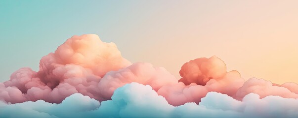 Poster - Clouds watercolor idea. Serene clouds reflect hues of pink and blue during a tranquil sunset.