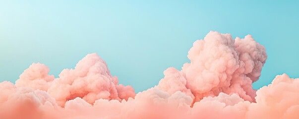 Poster - Clouds watercolor idea. Soft pink clouds against a serene blue sky create a peaceful sky background.