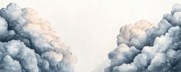 Poster - Clouds watercolor idea. Dramatic cloud formations with soft light creating an ethereal atmosphere.