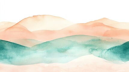 Poster - Blurred watercolor idea. Stunning watercolor landscape featuring soft pastel hills and serene water.