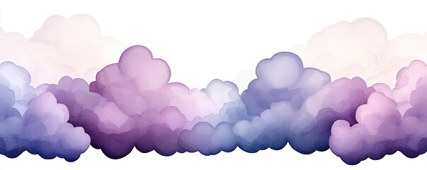 Poster - Clouds watercolor idea. A dreamy illustration of colorful clouds in soft hues of purple and pink.