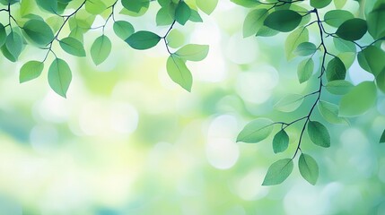 Poster - Blurred watercolor idea. Soft green leaves create a tranquil and refreshing natural backdrop.