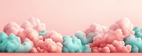 Poster - Clouds watercolor idea. Soft pastel clouds create a serene and colorful sky, blending shades of pink and blue.