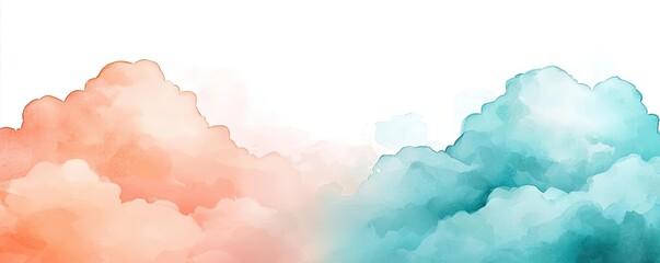 Aufkleber - Clouds watercolor idea. Beautiful watercolor clouds blending orange and teal, perfect for creative projects.