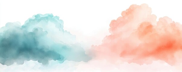 Aufkleber - Clouds watercolor idea. Soft watercolor clouds in shades of blue and orange on a white background.