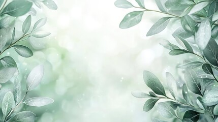 Poster - Blurred watercolor idea. A serene background featuring lush green leaves and soft bokeh effect for a calming view.