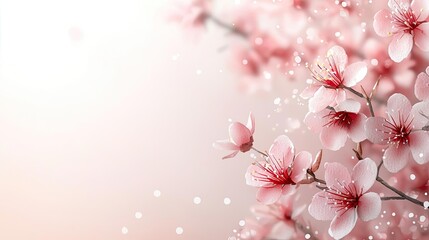 Poster - Blurred watercolor idea. Beautiful pink cherry blossom flowers with a soft, dreamy background.